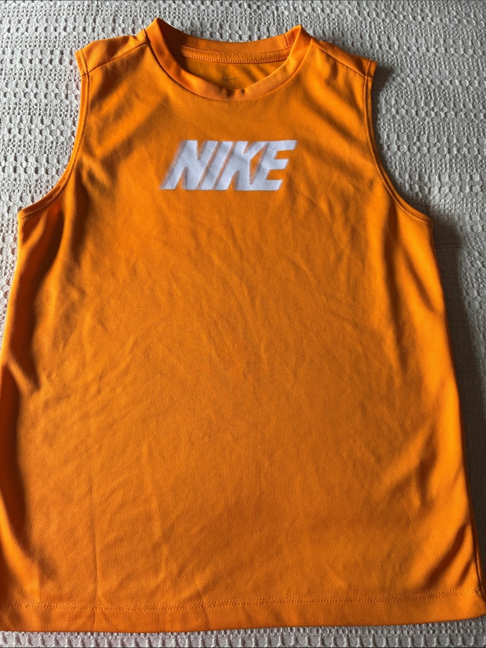 Nike Orange Sleeveless Performance Tank with White Logo